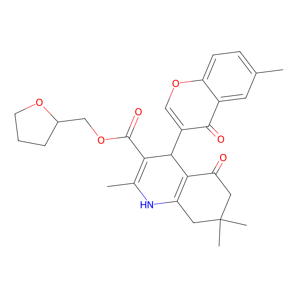 tetrahydrofuran-2-ylmethyl 2,7,7-trimethyl-4-(6-methyl-4-oxo-4H-chromen-3-yl)-5-oxo-1,4,5,6,7,8-hexahydroquinoline-3-carboxylate molecular structure, CAS 347351-63-7