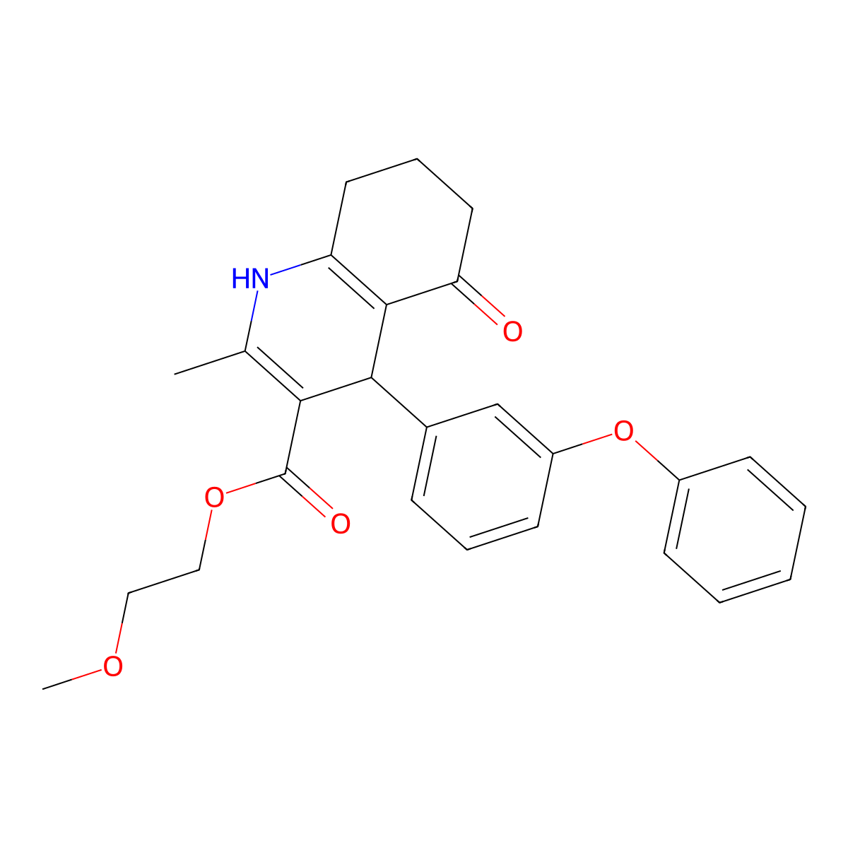 2-Methoxyethyl 2-methyl-5-oxo-4-(3-phenoxyphenyl)-1,4,5,6,7,8-hexahydroquinoline-3-carboxylate molecular structure, CAS 347351-75-1
