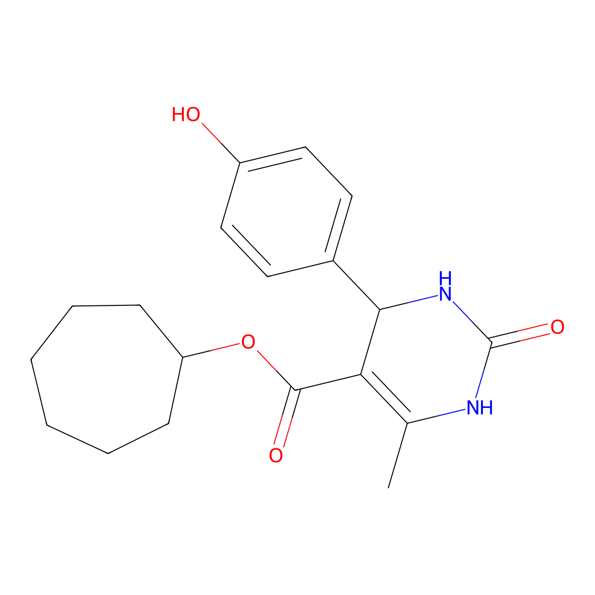 Cycloheptyl 4-(4-hydroxyphenyl)-6-methyl-2-oxo-1,2,3,4-tetrahydropyrimidine-5-carboxylate molecular structure, CAS 347351-76-2