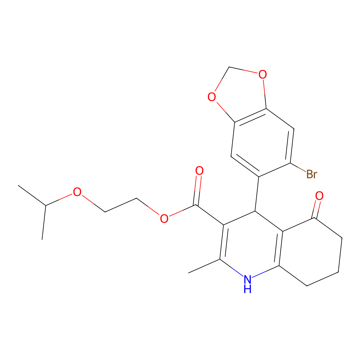 4-(6-Bromo-benzo[1,3]dioxol-5-yl)-2-methyl-5-oxo-1,4,5,6,7,8-hexahydro-quinoline-3-carboxylic acid 2-isopropoxy-ethyl ester molecular structure, CAS 347352-03-8