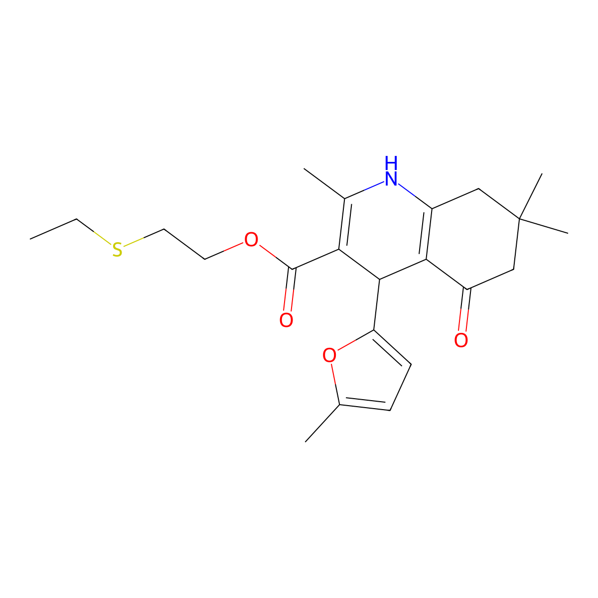 2-(Ethylsulfanyl)ethyl 2,7,7-trimethyl-4-(5-methylfuran-2-yl)-5-oxo-1,4,5,6,7,8-hexahydroquinoline-3-carboxylate molecular structure, CAS 347352-05-0