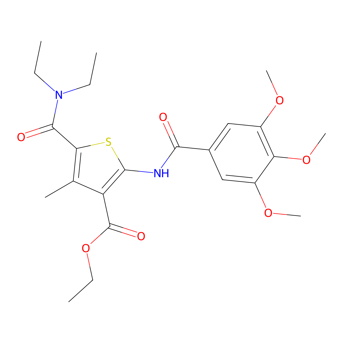 Ethyl 5-[(diethylamino)carbonyl]-4-methyl-2-[(3,4,5-trimethoxybenzoyl)amino]-3-thiophenecarboxylate molecular structure, CAS 347352-08-3