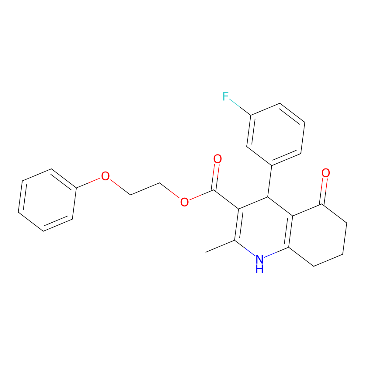 2-Phenoxyethyl 4-(3-fluorophenyl)-2-methyl-5-oxo-1,4,5,6,7,8-hexahydroquinoline-3-carboxylate molecular structure, CAS 347352-12-9