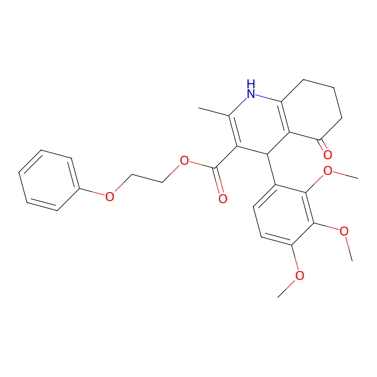 2-Phenoxyethyl 2-methyl-5-oxo-4-(2,3,4-trimethoxyphenyl)-1,4,5,6,7,8-hexahydroquinoline-3-carboxylate molecular structure, CAS 347352-13-0