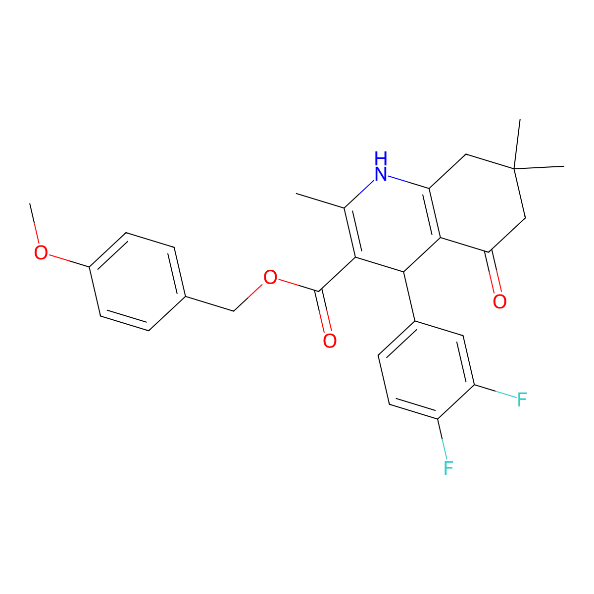 4-Methoxybenzyl 4-(3,4-difluorophenyl)-2,7,7-trimethyl-5-oxo-1,4,5,6,7,8-hexahydroquinoline-3-carboxylate molecular structure, CAS 347352-21-0