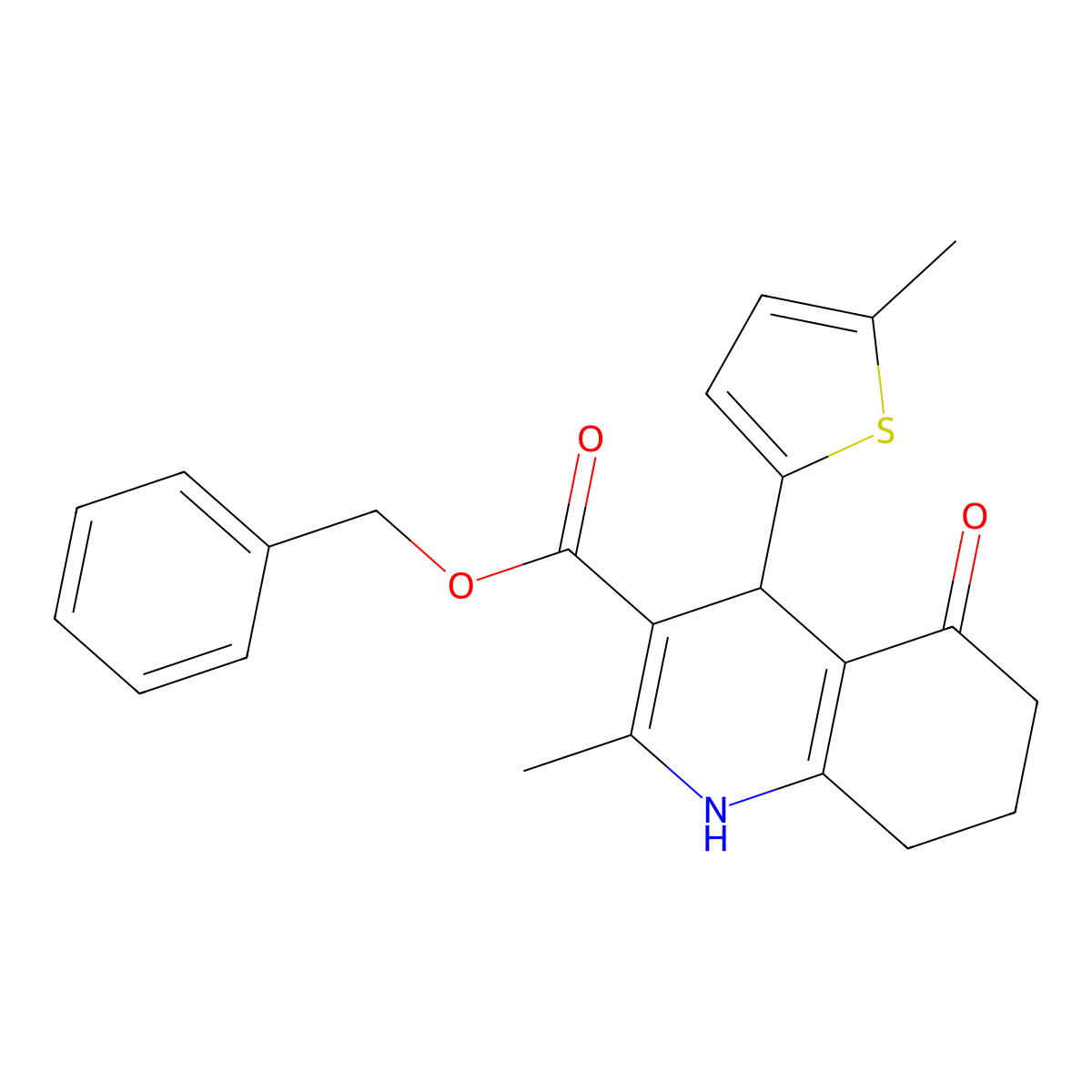 Benzyl 2-methyl-4-(5-methylthiophen-2-yl)-5-oxo-1,4,5,6,7,8-hexahydroquinoline-3-carboxylate molecular structure, CAS 347352-27-6