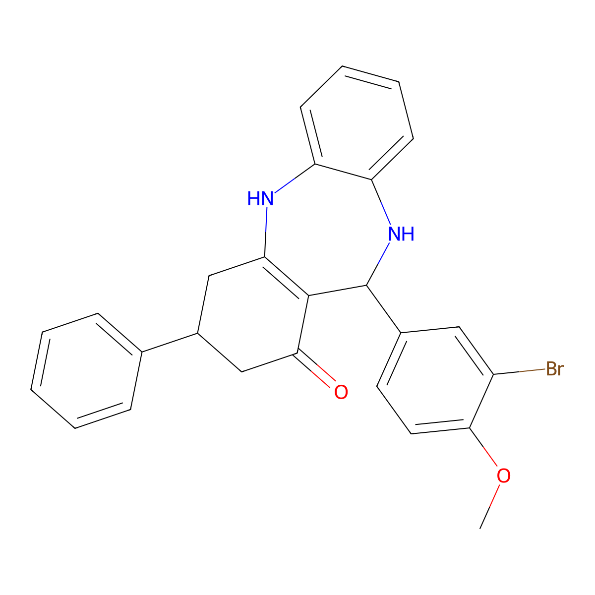 6-(3-Bromo-4-methoxyphenyl)-9-phenyl-5,6,8,9,10,11-hexahydrobenzo[b][1,4]benzodiazepin-7-one molecular structure, CAS 347352-35-6