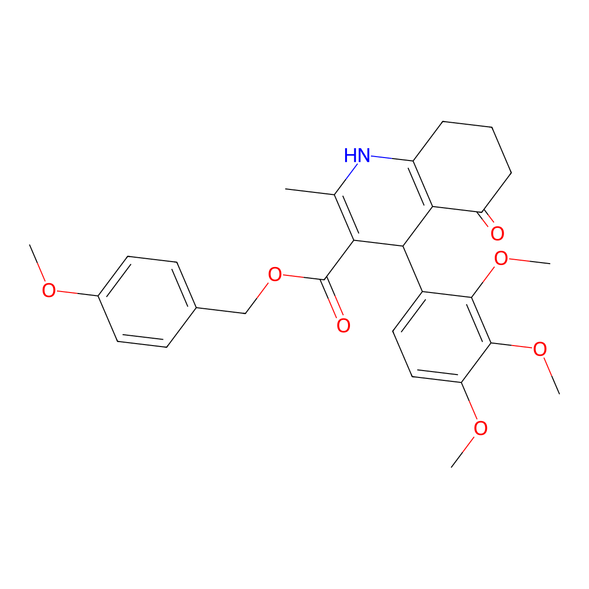 4-Methoxybenzyl 2-methyl-5-oxo-4-(2,3,4-trimethoxyphenyl)-1,4,5,6,7,8-hexahydroquinoline-3-carboxylate molecular structure, CAS 347352-36-7