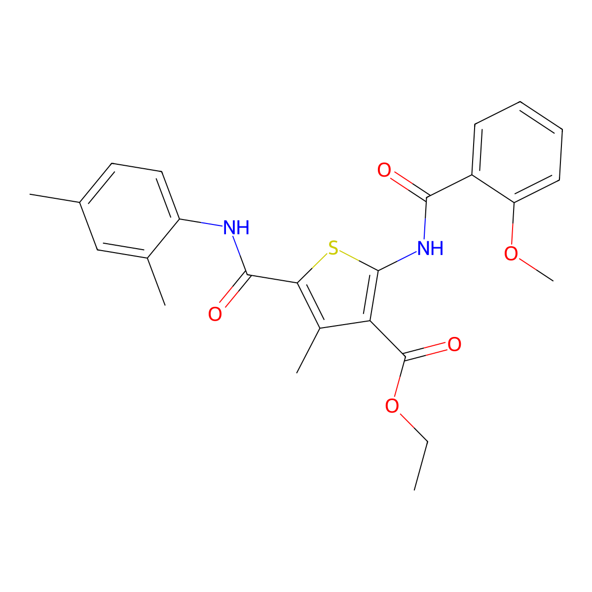 Ethyl 5-[(2,4-dimethylanilino)carbonyl]-2-[(2-methoxybenzoyl)amino]-4-methyl-3-thiophenecarboxylate molecular structure, CAS 347352-39-0
