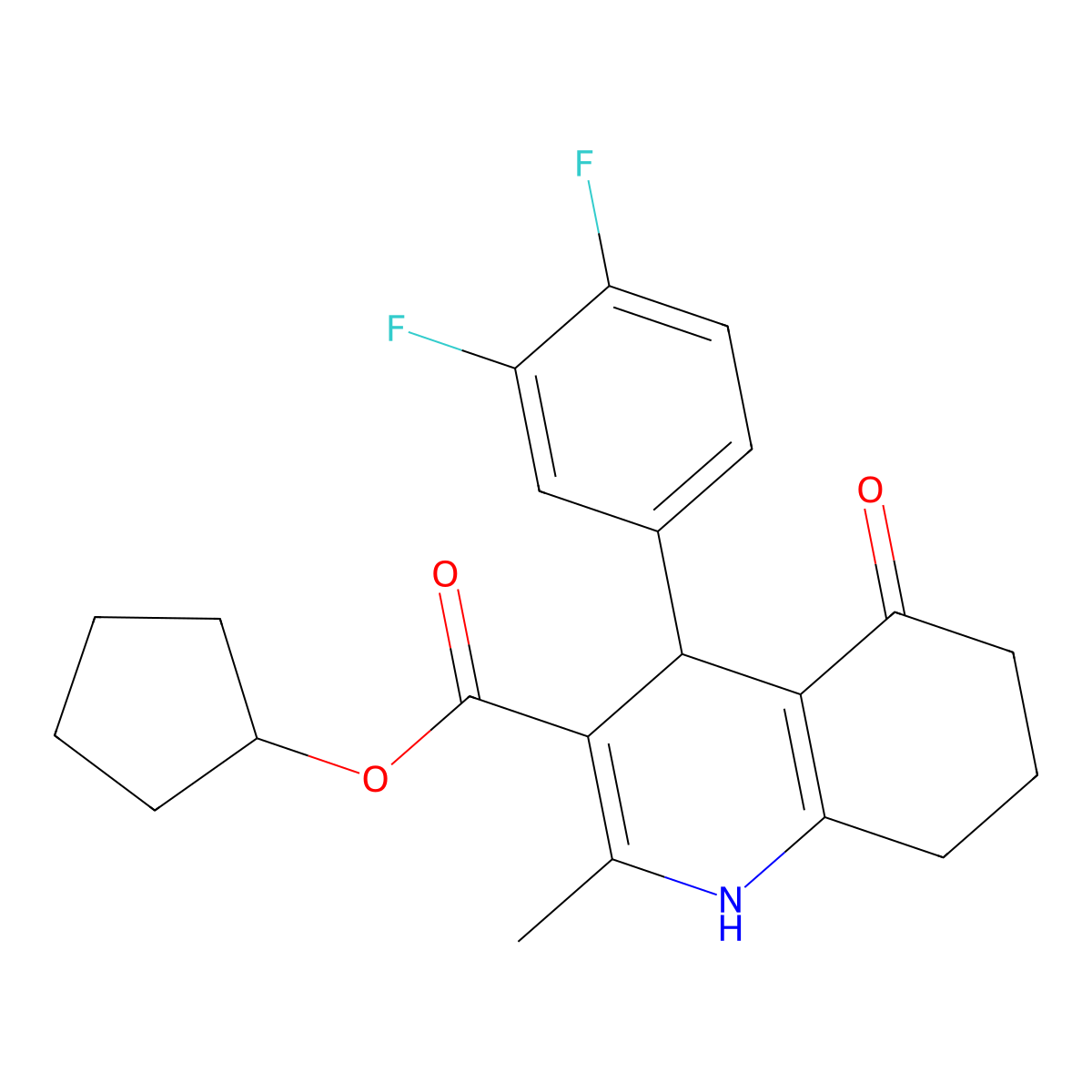Cyclopentyl 4-(3,4-difluorophenyl)-2-methyl-5-oxo-1,4,5,6,7,8-hexahydroquinoline-3-carboxylate molecular structure, CAS 347352-45-8