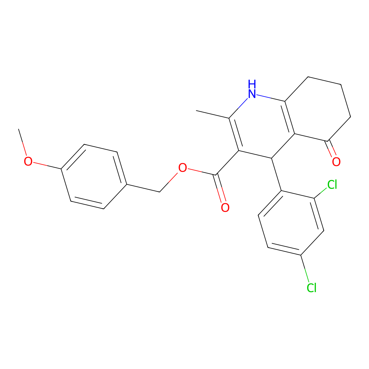 4-Methoxybenzyl 4-(2,4-dichlorophenyl)-2-methyl-5-oxo-1,4,5,6,7,8-hexahydroquinoline-3-carboxylate molecular structure, CAS 347352-48-1
