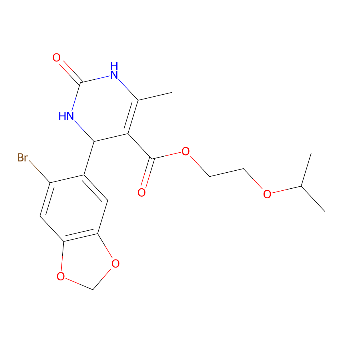 2-Isopropoxyethyl 4-(6-bromo-1,3-benzodioxol-5-yl)-6-methyl-2-oxo-1,2,3,4-tetrahydro-5-pyrimidinecarboxylate molecular structure, CAS 347352-56-1