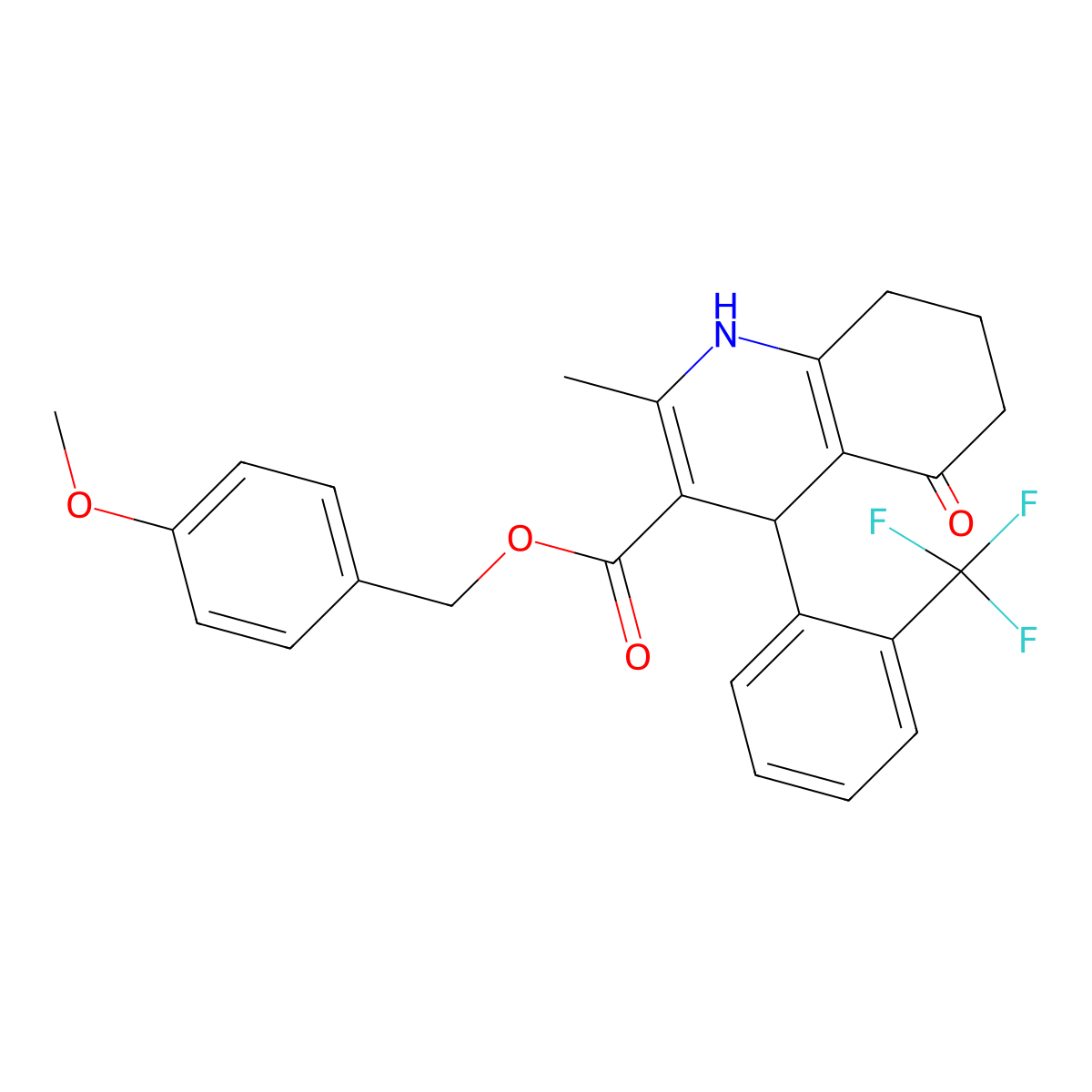 4-Methoxybenzyl 2-methyl-5-oxo-4-[2-(trifluoromethyl)phenyl]-1,4,5,6,7,8-hexahydroquinoline-3-carboxylate molecular structure, CAS 347352-59-4