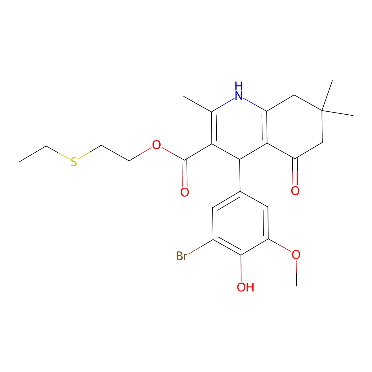 2-(Ethylsulfanyl)ethyl 4-(3-bromo-4-hydroxy-5-methoxyphenyl)-2,7,7-trimethyl-5-oxo-1,4,5,6,7,8-hexahydroquinoline-3-carboxylate molecular structure, CAS 347352-60-7