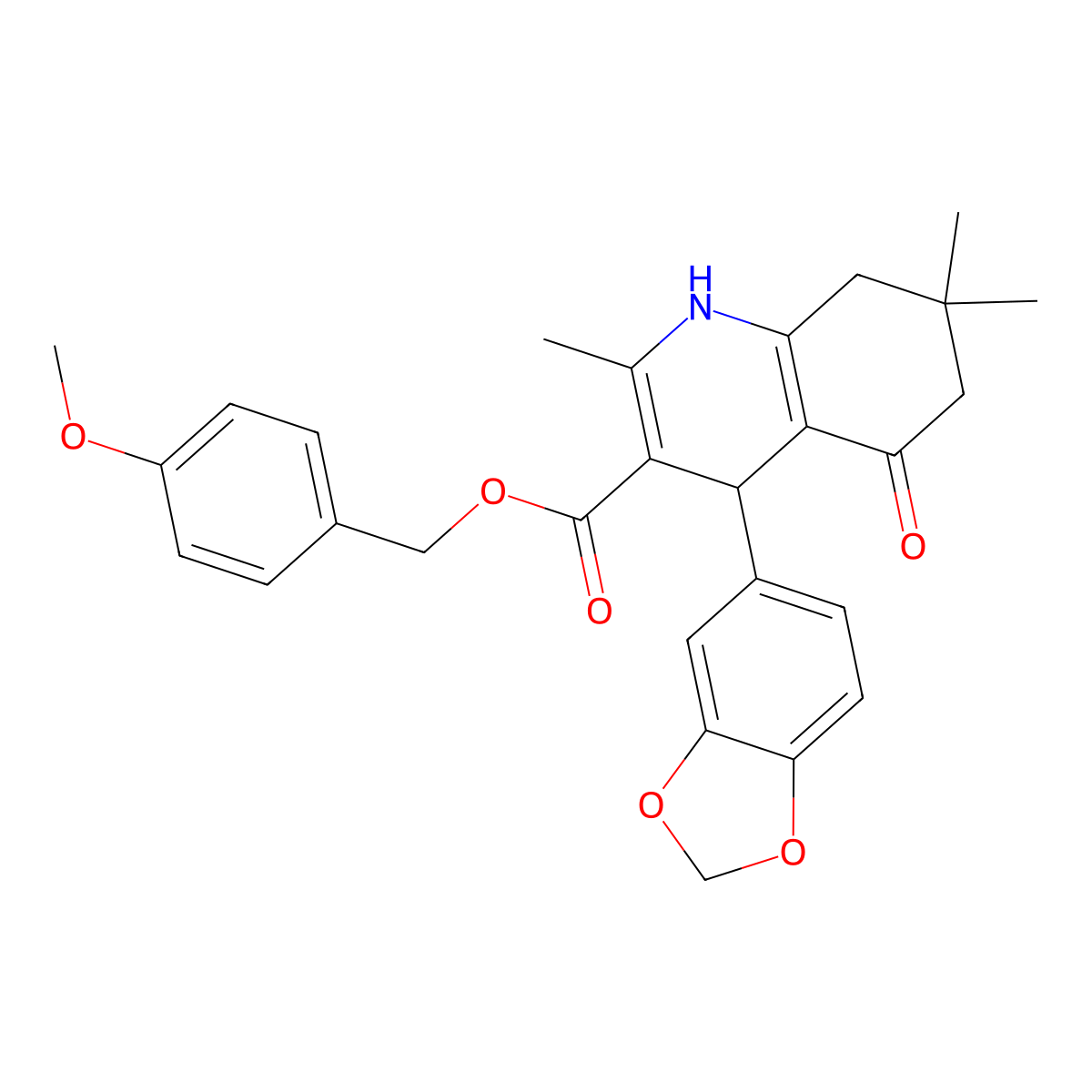 4-Methoxybenzyl 4-(1,3-benzodioxol-5-yl)-2,7,7-trimethyl-5-oxo-1,4,5,6,7,8-hexahydroquinoline-3-carboxylate molecular structure, CAS 347352-64-1