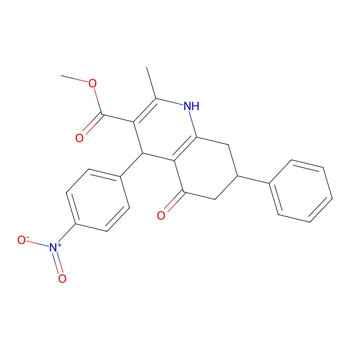 Methyl 2-methyl-4-(4-nitrophenyl)-5-oxo-7-phenyl-1,4,5,6,7,8-hexahydroquinoline-3-carboxylate molecular structure, CAS 347352-76-5