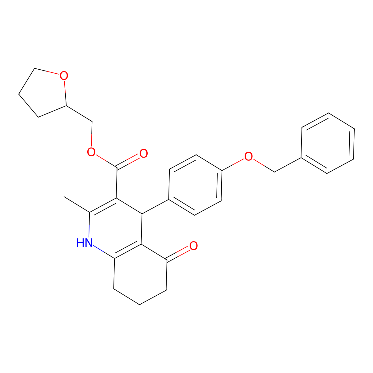 Tetrahydrofuran-2-ylmethyl 4-[4-(benzyloxy)phenyl]-2-methyl-5-oxo-1,4,5,6,7,8-hexahydroquinoline-3-carboxylate molecular structure, CAS 347352-78-7
