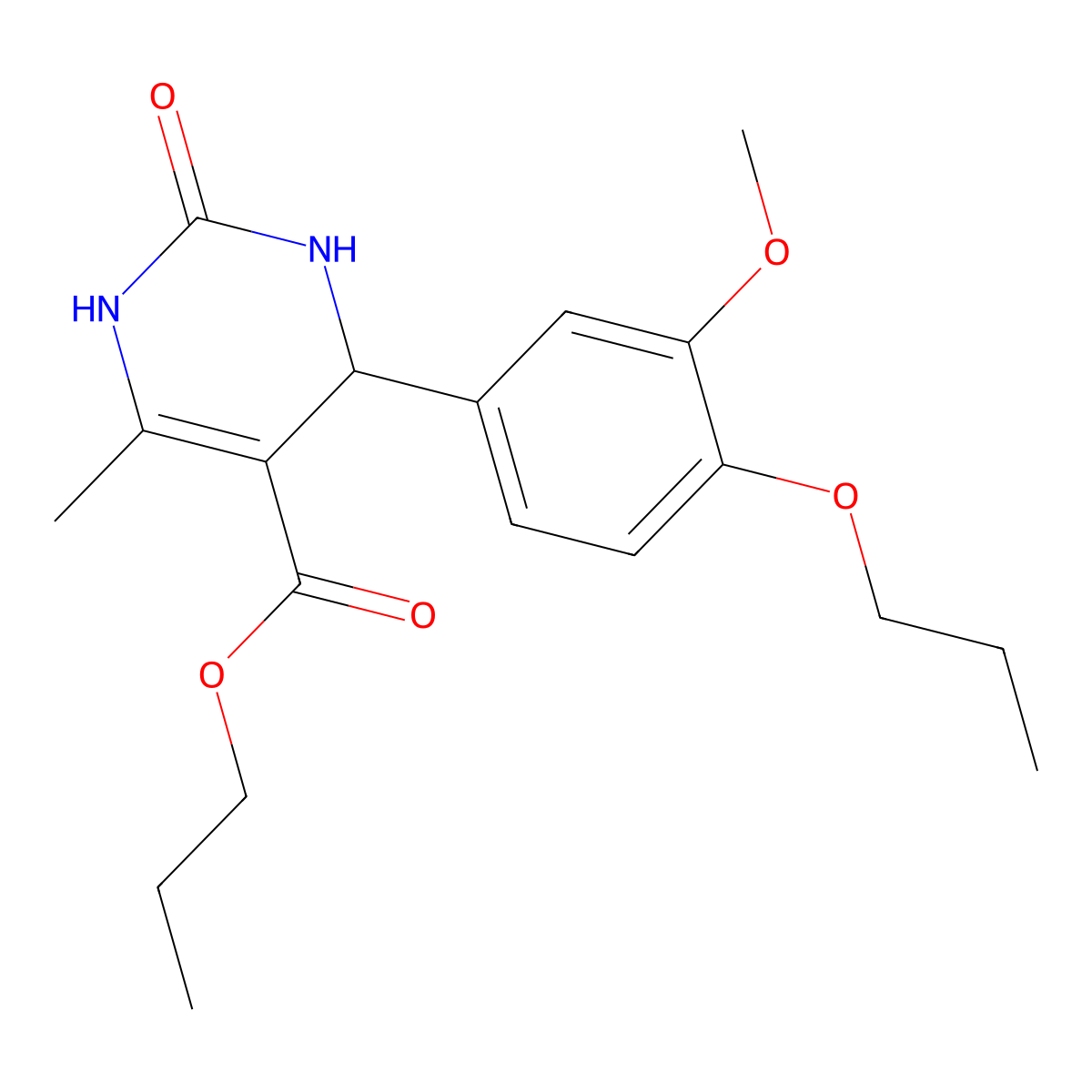 Propyl 4-(3-methoxy-4-propoxyphenyl)-6-methyl-2-oxo-1,2,3,4-tetrahydropyrimidine-5-carboxylate molecular structure, CAS 347352-80-1