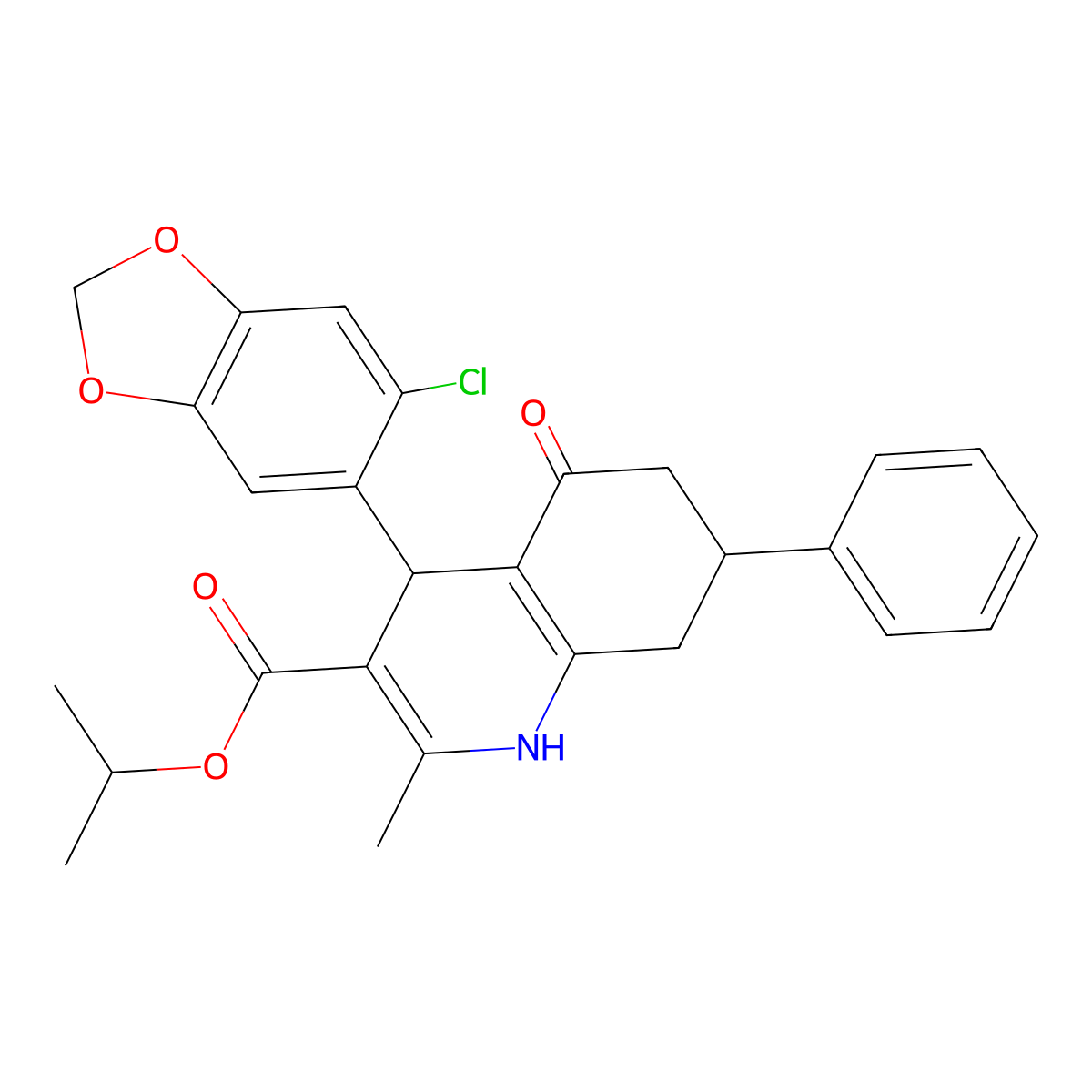 Propan-2-yl 4-(6-chloro-1,3-benzodioxol-5-yl)-2-methyl-5-oxo-7-phenyl-1,4,5,6,7,8-hexahydroquinoline-3-carboxylate molecular structure, CAS 347352-82-3