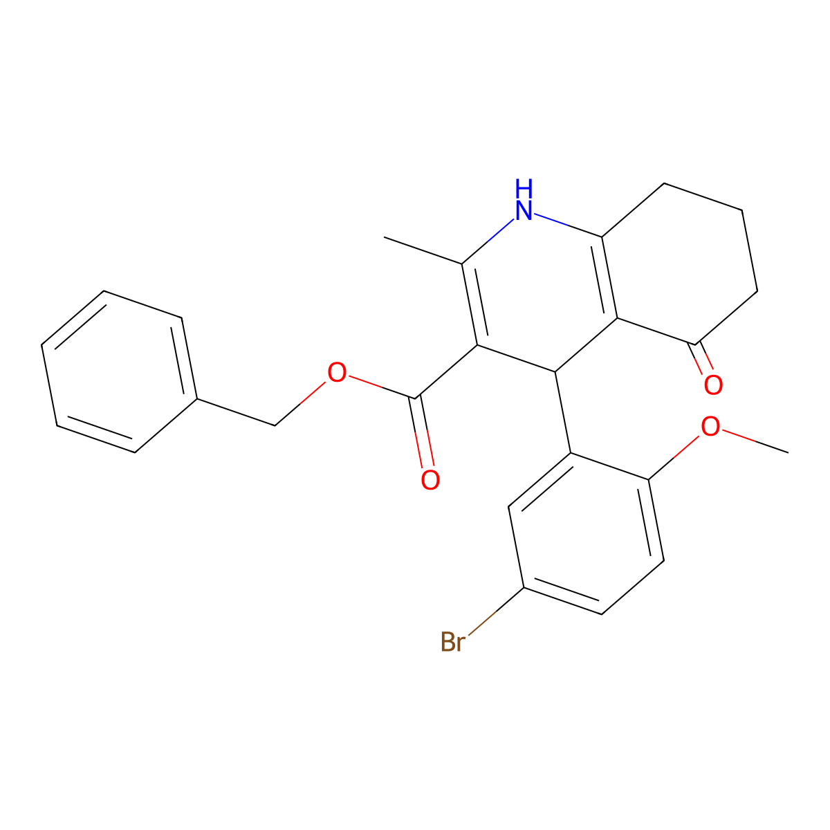 Benzyl 4-(5-bromo-2-methoxyphenyl)-2-methyl-5-oxo-1,4,5,6,7,8-hexahydroquinoline-3-carboxylate molecular structure, CAS 347352-95-8
