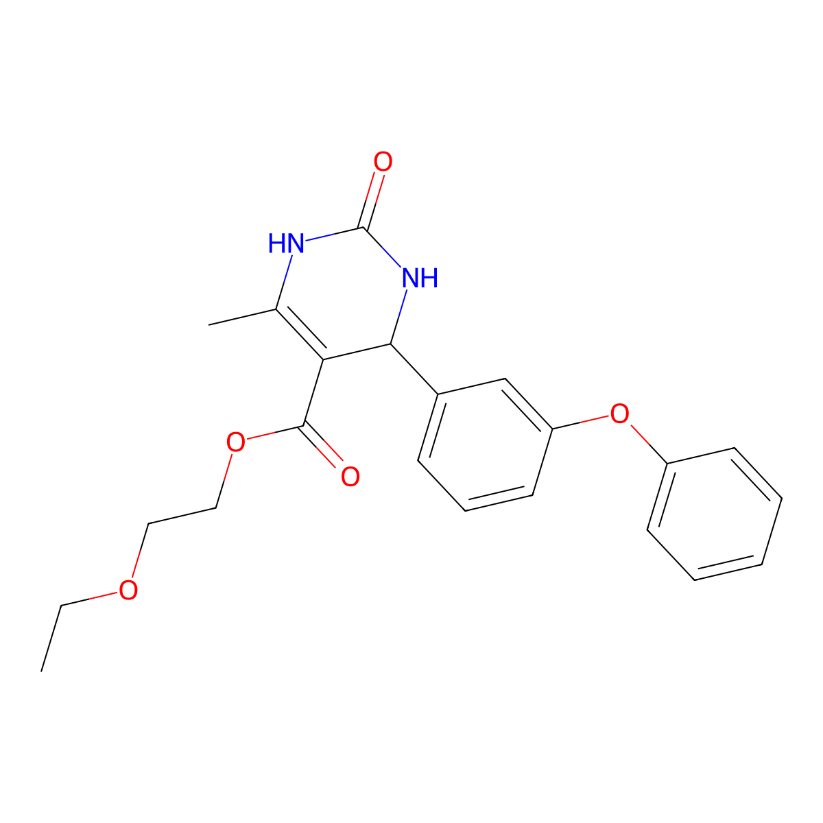 2-Ethoxyethyl 6-methyl-2-oxo-4-(3-phenoxyphenyl)-1,2,3,4-tetrahydropyrimidine-5-carboxylate molecular structure, CAS 347352-96-9