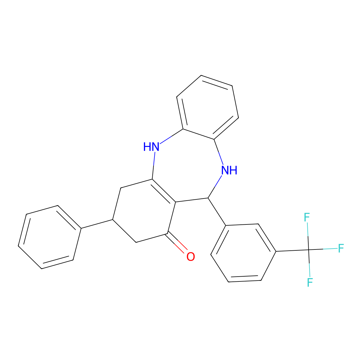 9-Phenyl-6-[3-(trifluoromethyl)phenyl]-5,6,8,9,10,11-hexahydrobenzo[b][1,4]benzodiazepin-7-one molecular structure, CAS 347353-03-1