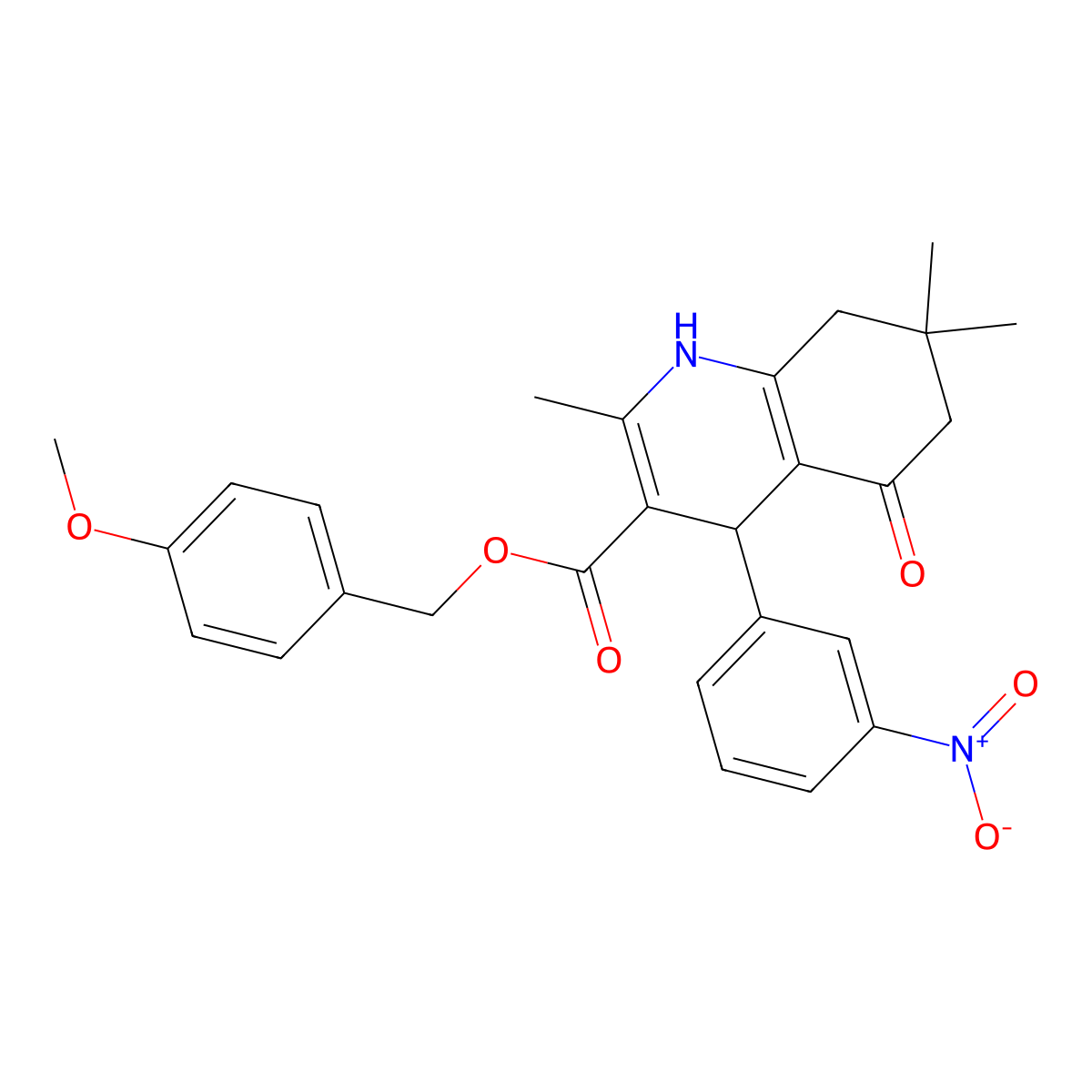 4-Methoxybenzyl 2,7,7-trimethyl-4-(3-nitrophenyl)-5-oxo-1,4,5,6,7,8-hexahydroquinoline-3-carboxylate molecular structure, CAS 347353-04-2