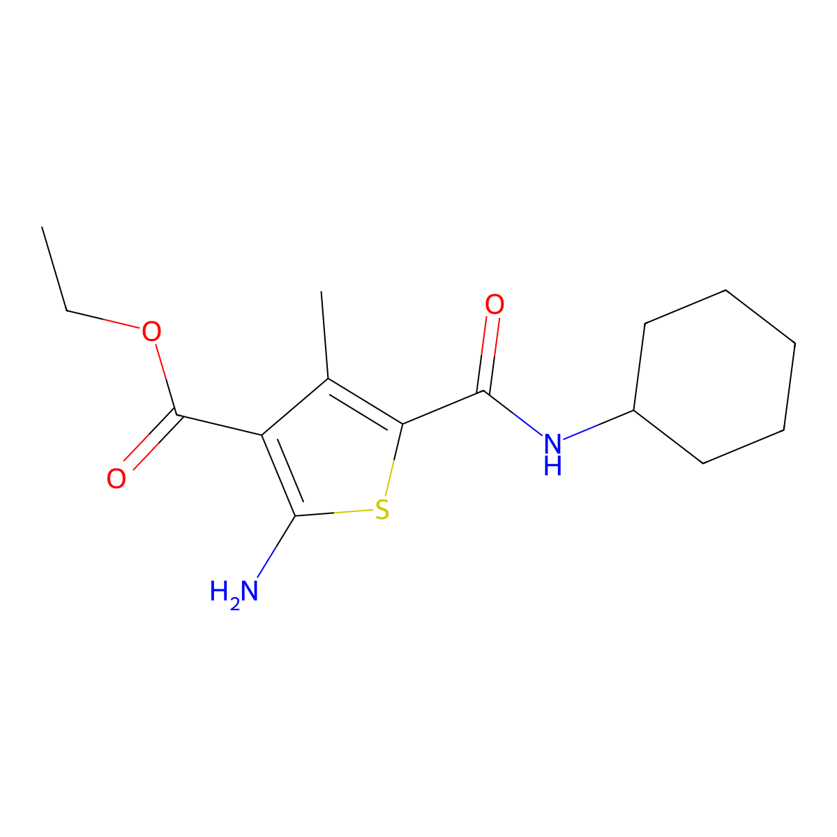 Ethyl 2-amino-5-(cyclohexylcarbamoyl)-4-methylthiophene-3-carboxylate molecular structure, CAS 347353-05-3
