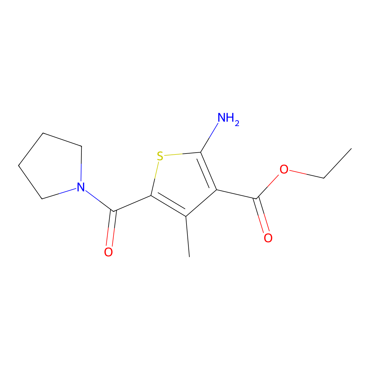 Ethyl 2-amino-4-methyl-5-(pyrrolidin-1-ylcarbonyl)thiophene-3-carboxylate molecular structure, CAS 347353-07-5