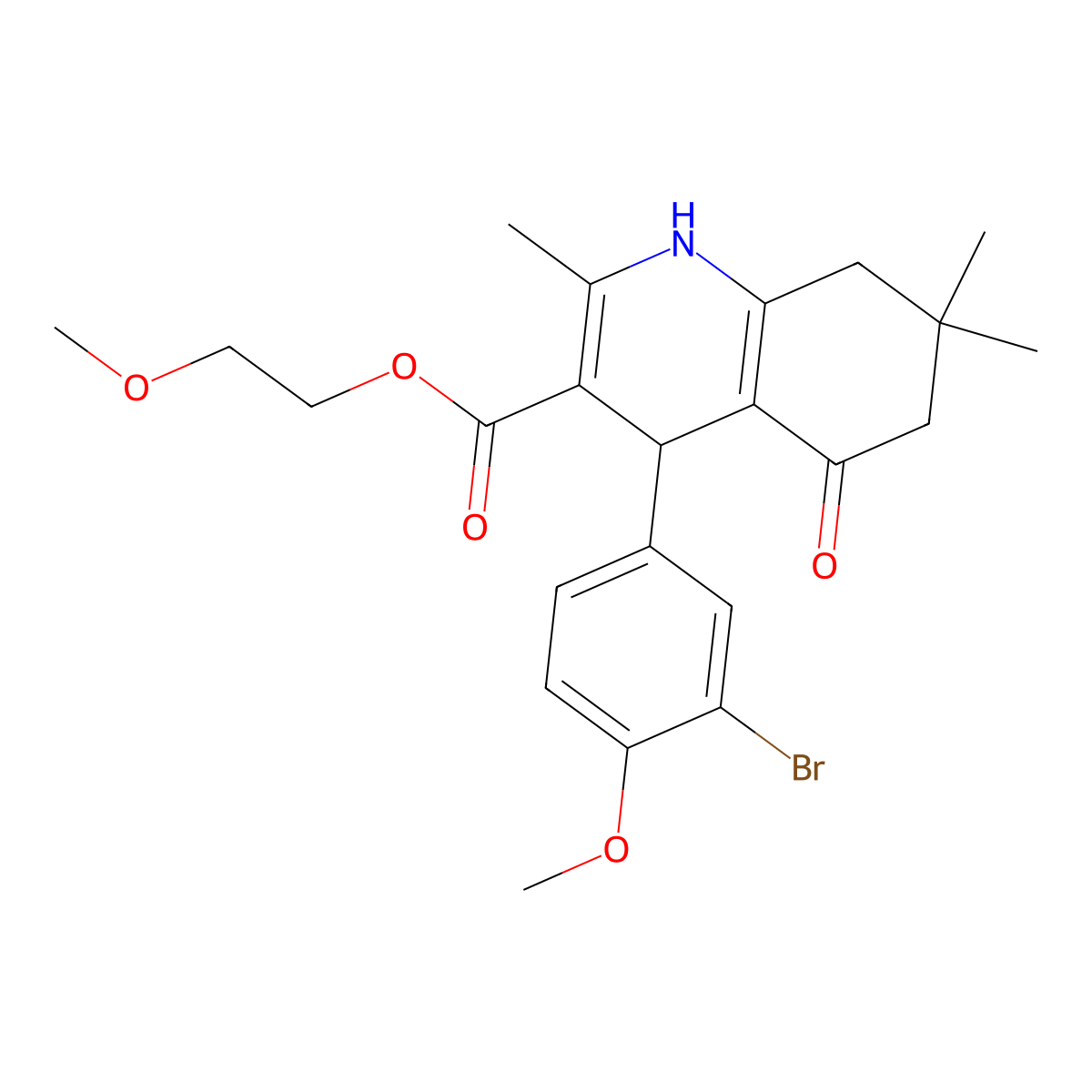 2-Methoxyethyl 4-(3-bromo-4-methoxyphenyl)-2,7,7-trimethyl-5-oxo-1,4,5,6,7,8-hexahydroquinoline-3-carboxylate molecular structure, CAS 347353-11-1