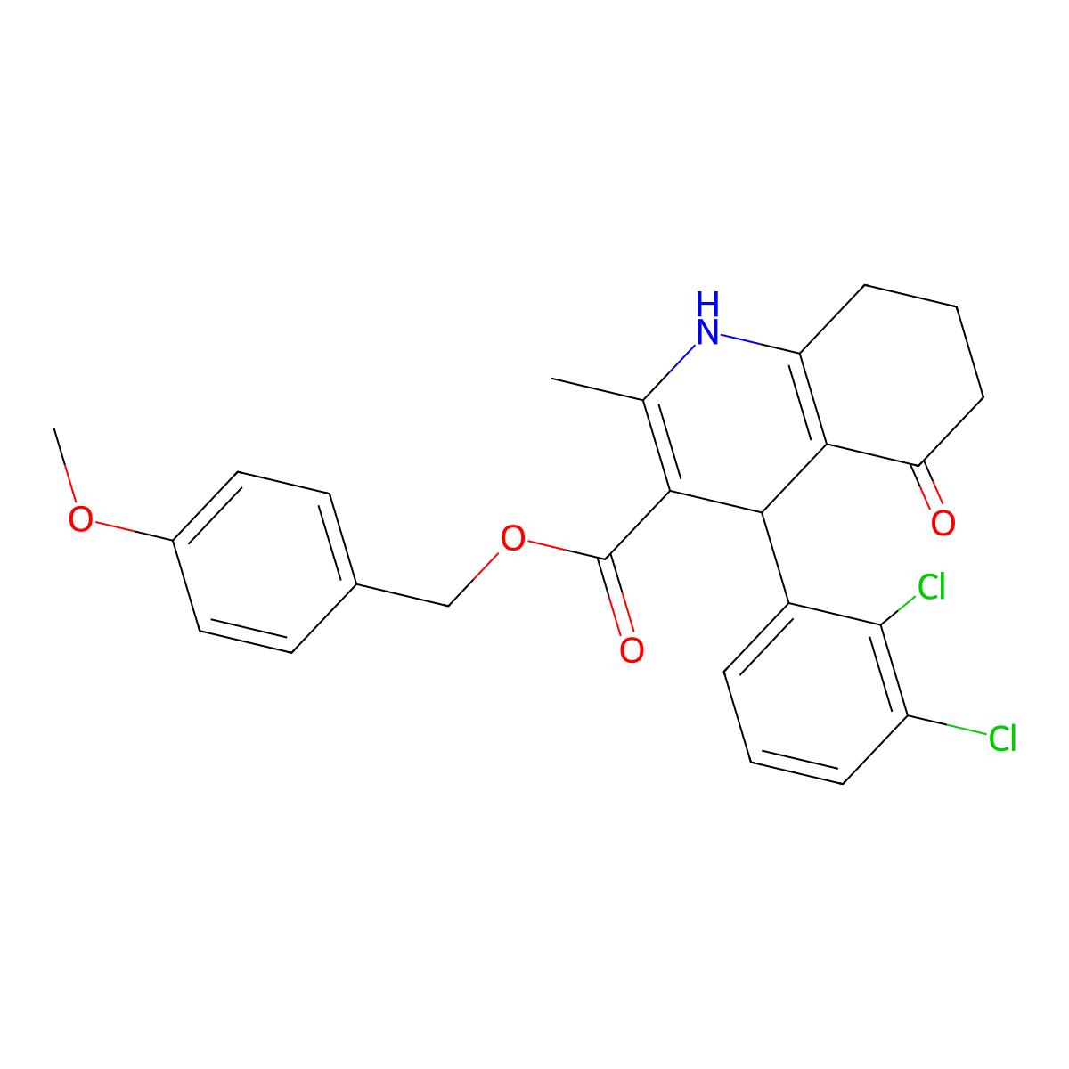 4-Methoxybenzyl 4-(2,3-dichlorophenyl)-2-methyl-5-oxo-1,4,5,6,7,8-hexahydroquinoline-3-carboxylate molecular structure, CAS 347353-16-6