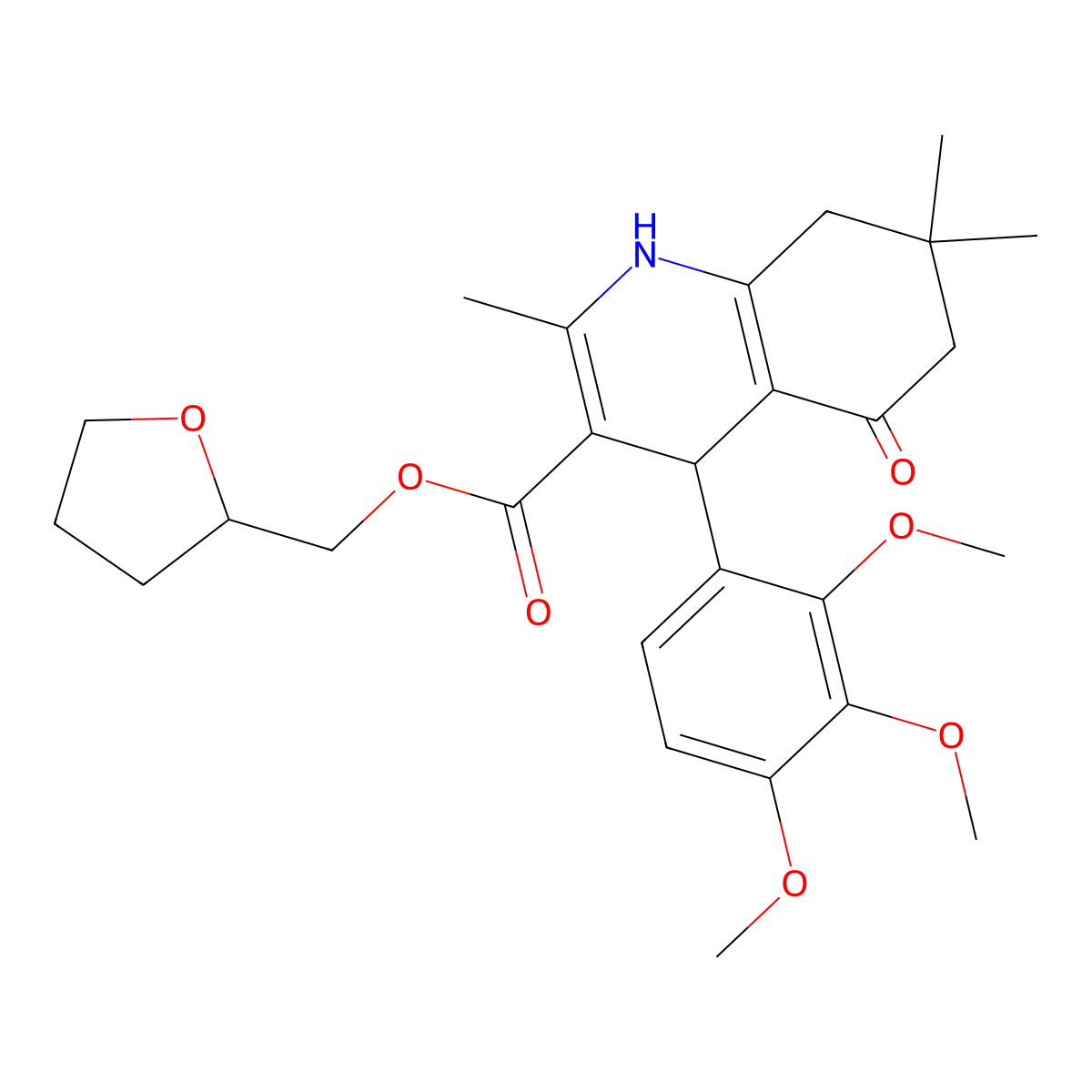 Tetrahydrofuran-2-ylmethyl 2,7,7-trimethyl-5-oxo-4-(2,3,4-trimethoxyphenyl)-1,4,5,6,7,8-hexahydroquinoline-3-carboxylate molecular structure, CAS 347353-17-7