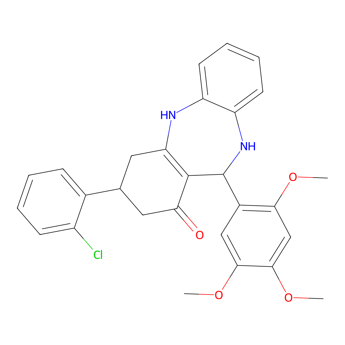9-(2-Chlorophenyl)-6-(2,4,5-trimethoxyphenyl)-5,6,8,9,10,11-hexahydrobenzo[b][1,4]benzodiazepin-7-one molecular structure, CAS 347353-21-3