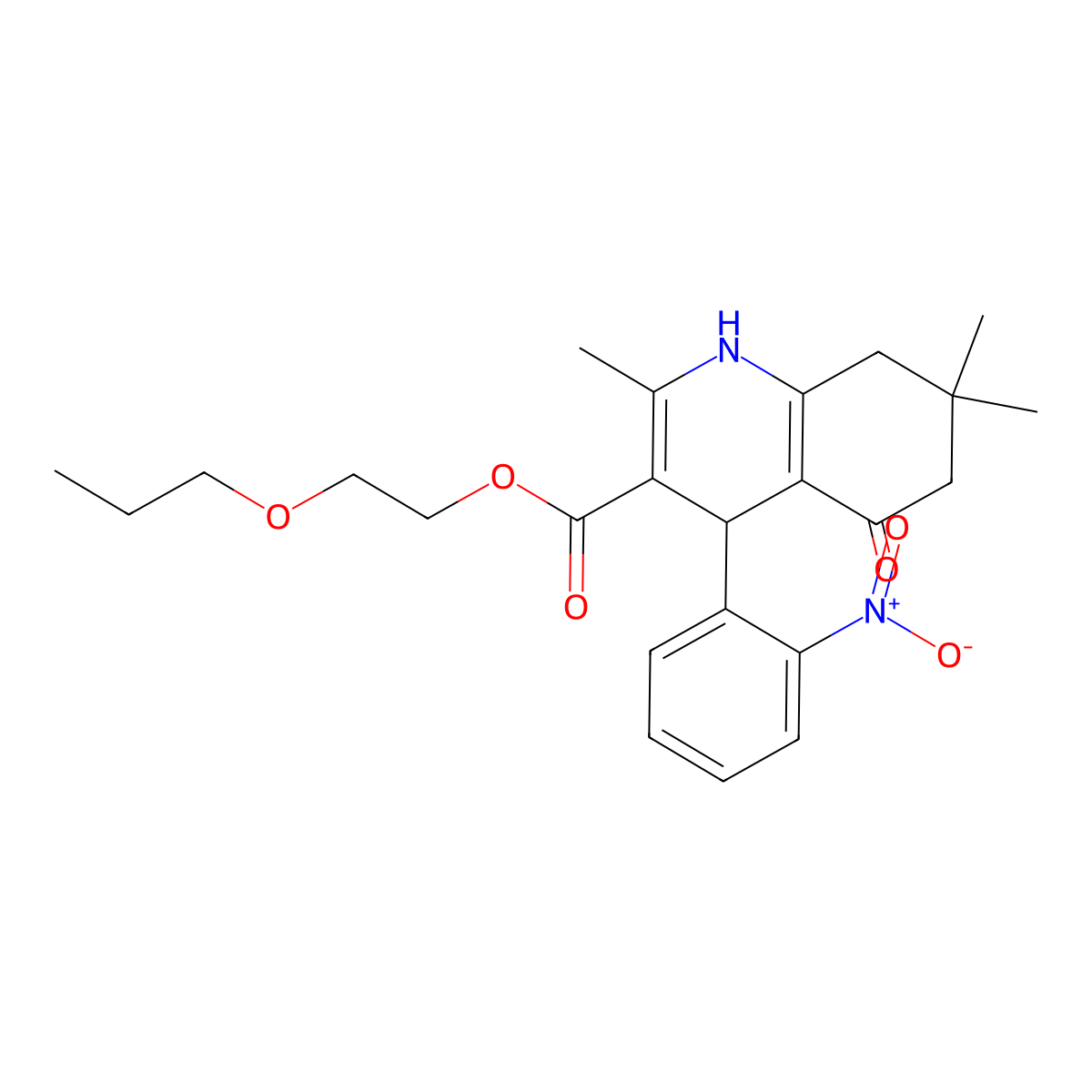 2-Propoxyethyl 2,7,7-trimethyl-4-(2-nitrophenyl)-5-oxo-1,4,5,6,7,8-hexahydroquinoline-3-carboxylate molecular structure, CAS 347353-23-5