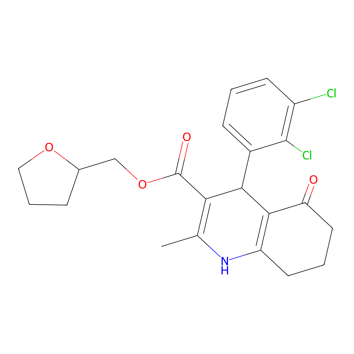 Tetrahydrofuran-2-ylmethyl 4-(2,3-dichlorophenyl)-2-methyl-5-oxo-1,4,5,6,7,8-hexahydroquinoline-3-carboxylate molecular structure, CAS 347353-26-8