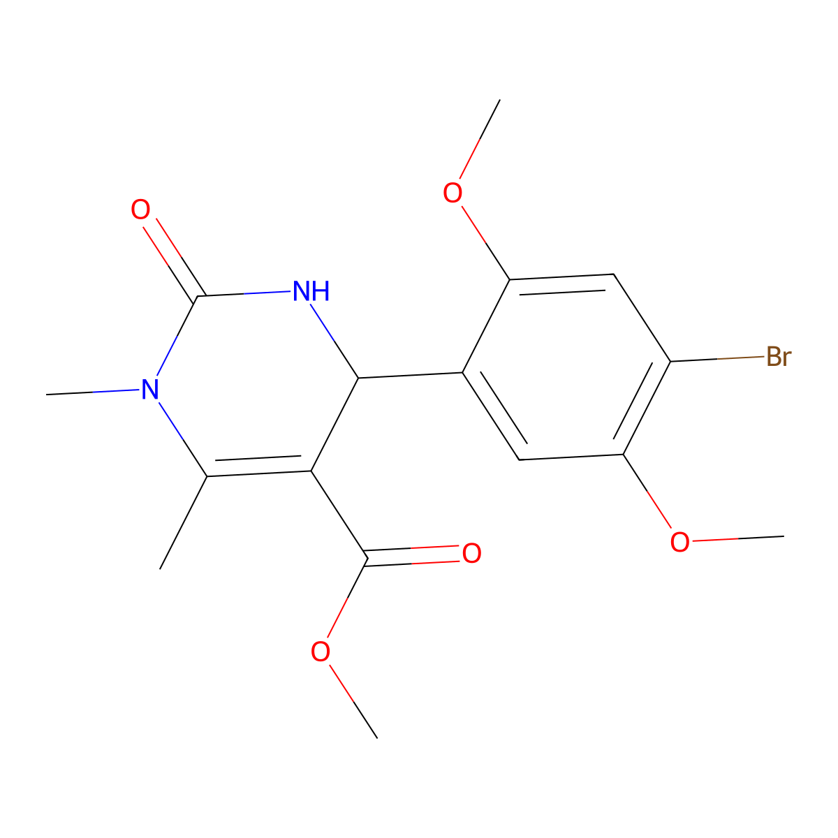 Methyl 4-(4-bromo-2,5-dimethoxyphenyl)-1,6-dimethyl-2-oxo-1,2,3,4-tetrahydropyrimidine-5-carboxylate molecular structure, CAS 347353-29-1