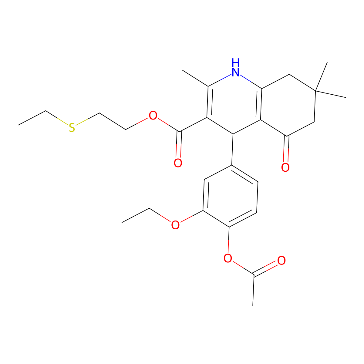 2-(Ethylsulfanyl)ethyl 4-[4-(acetyloxy)-3-ethoxyphenyl]-2,7,7-trimethyl-5-oxo-1,4,5,6,7,8-hexahydroquinoline-3-carboxylate molecular structure, CAS 347353-32-6