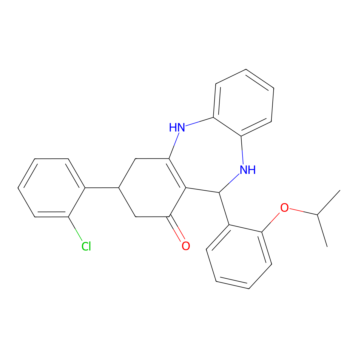 9-(2-Chlorophenyl)-6-(2-propan-2-yloxyphenyl)-5,6,8,9,10,11-hexahydrobenzo[b][1,4]benzodiazepin-7-one molecular structure, CAS 347353-41-7