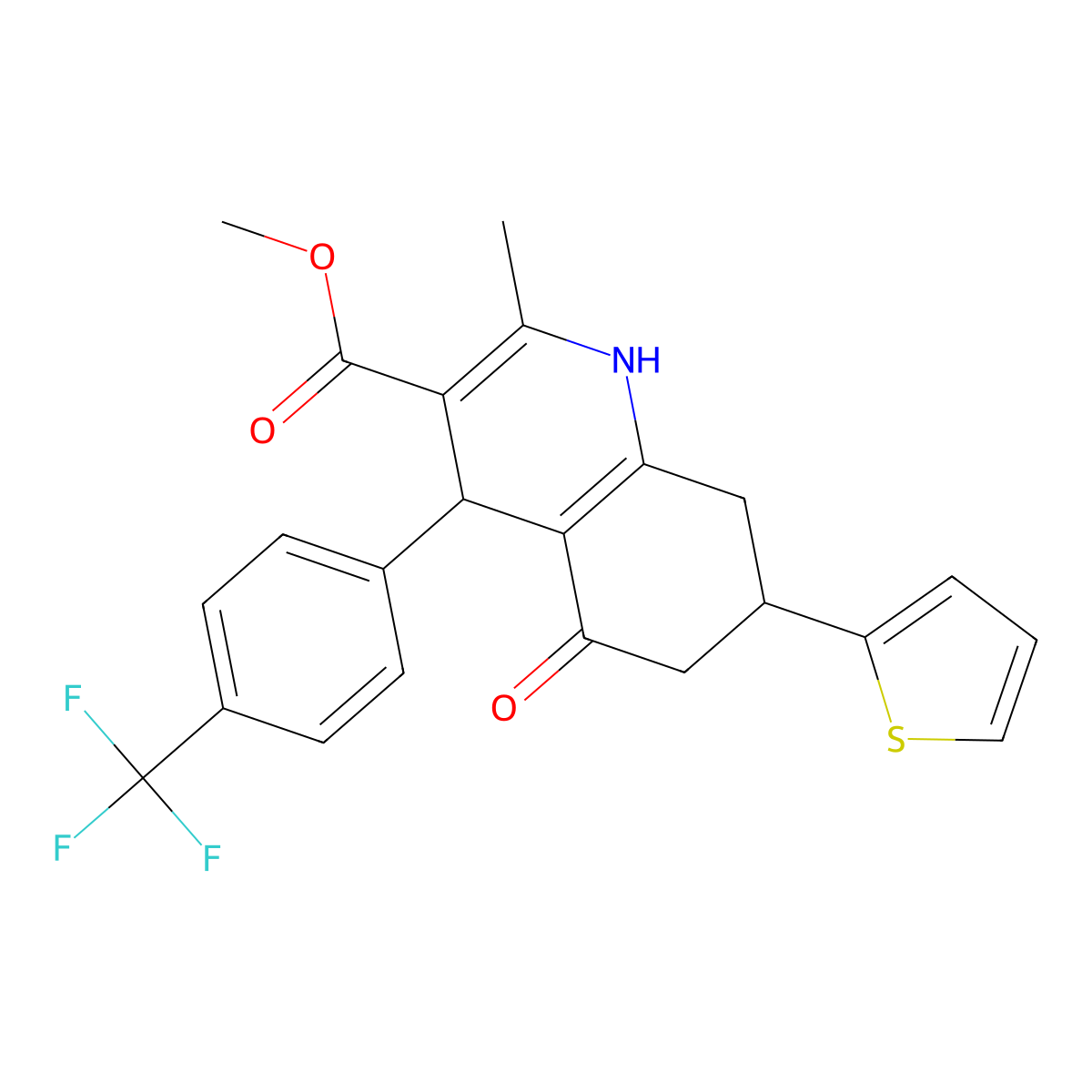 Methyl 2-methyl-5-oxo-7-(2-thienyl)-4-[4-(trifluoromethyl)phenyl]-1,4,5,6,7,8-hexahydro-3-quinolinecarboxylate molecular structure, CAS 347353-47-3