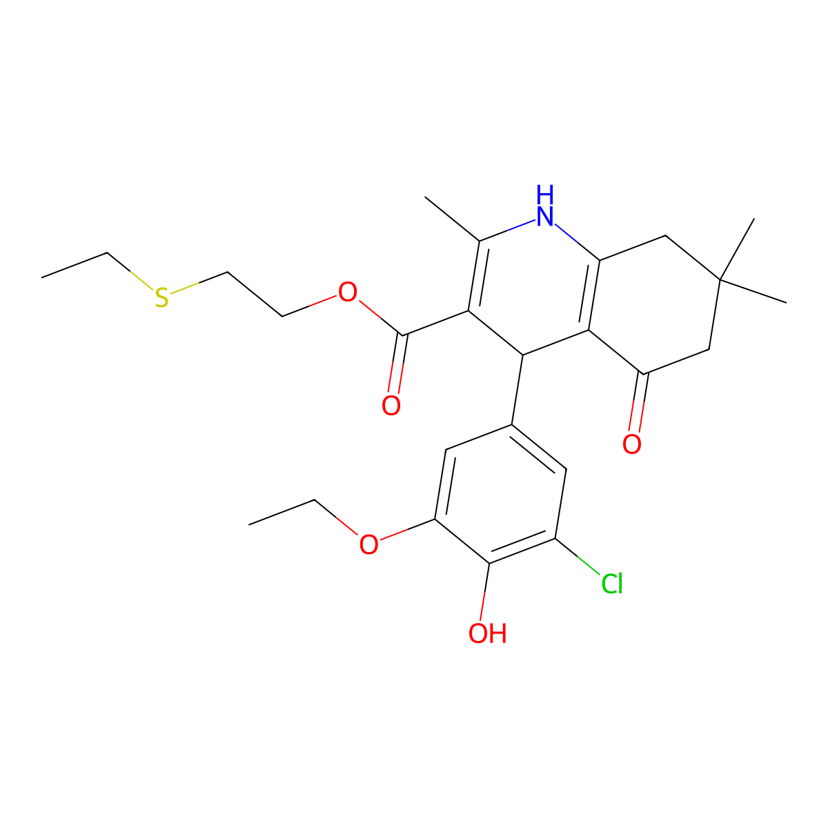 2-(Ethylsulfanyl)ethyl 4-(3-chloro-5-ethoxy-4-hydroxyphenyl)-2,7,7-trimethyl-5-oxo-1,4,5,6,7,8-hexahydroquinoline-3-carboxylate molecular structure, CAS 347353-48-4