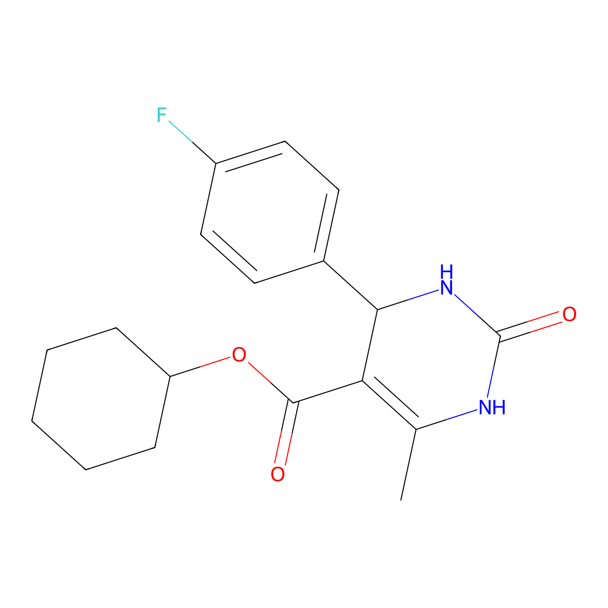 Cyclohexyl 4-(4-fluorophenyl)-6-methyl-2-oxo-1,2,3,4-tetrahydropyrimidine-5-carboxylate molecular structure, CAS 347353-53-1