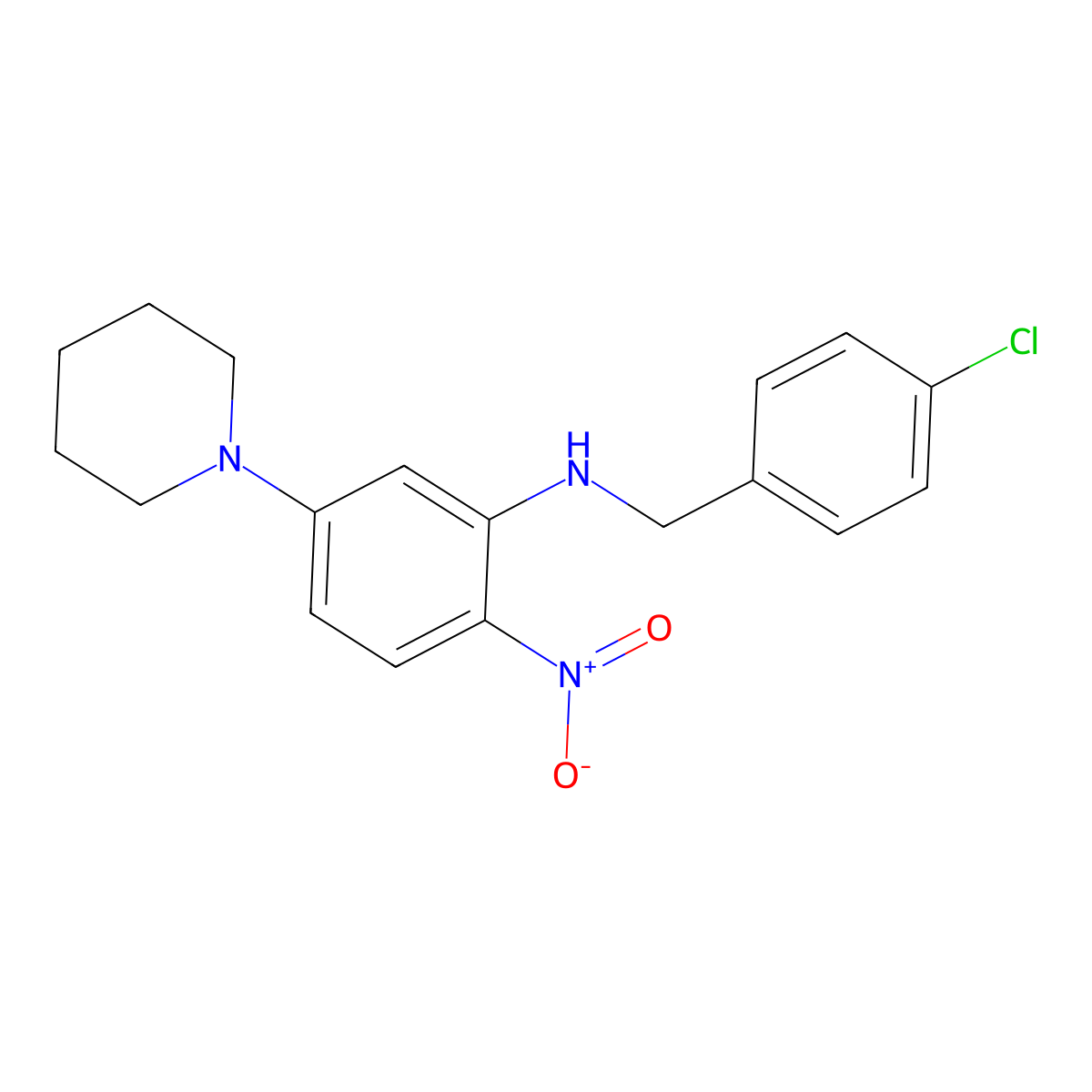 N-[(4-chlorophenyl)methyl]-2-nitro-5-piperidin-1-ylaniline molecular structure, CAS 347353-70-2