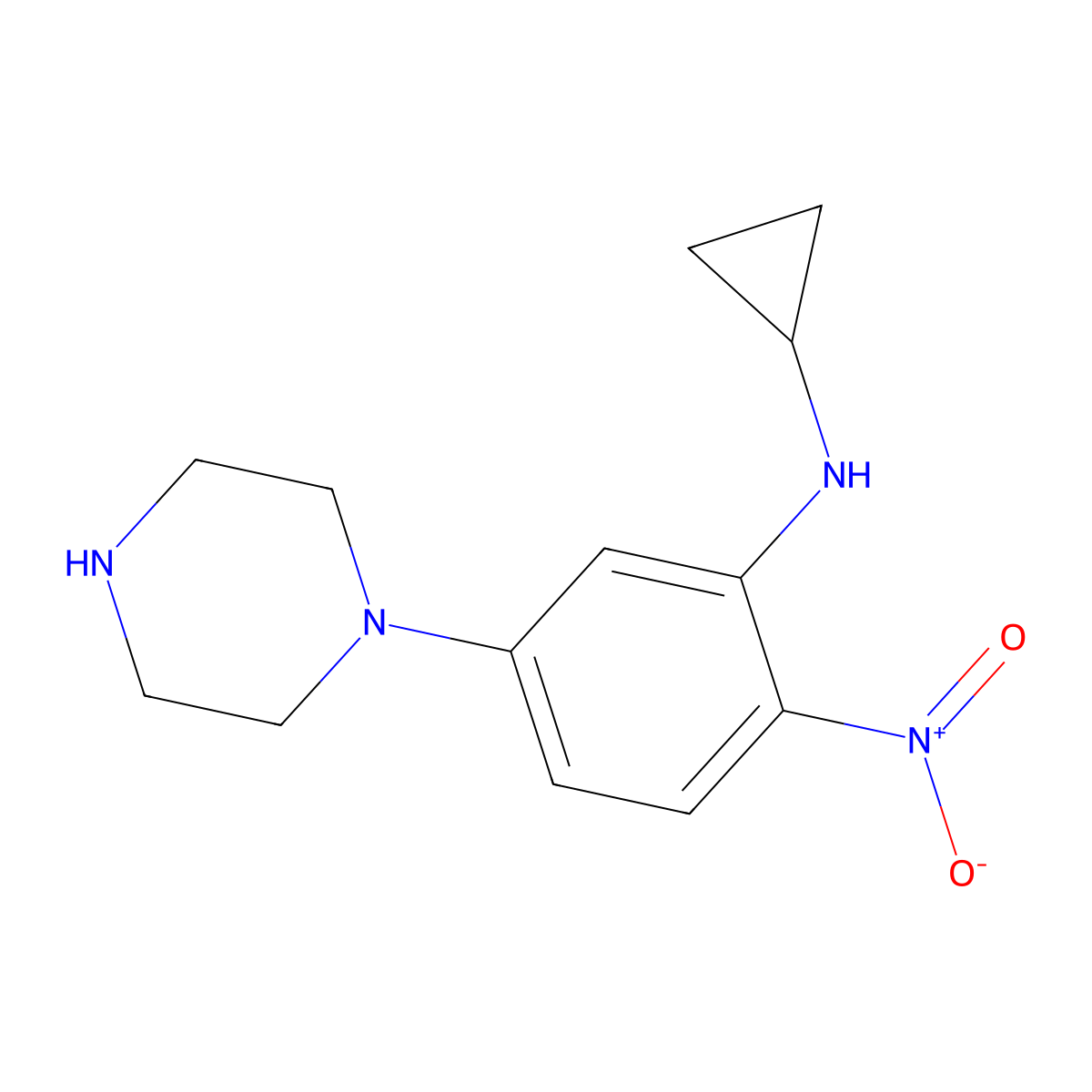 N-cyclopropyl-2-nitro-5-piperazin-1-ylaniline molecular structure, CAS 347353-82-6