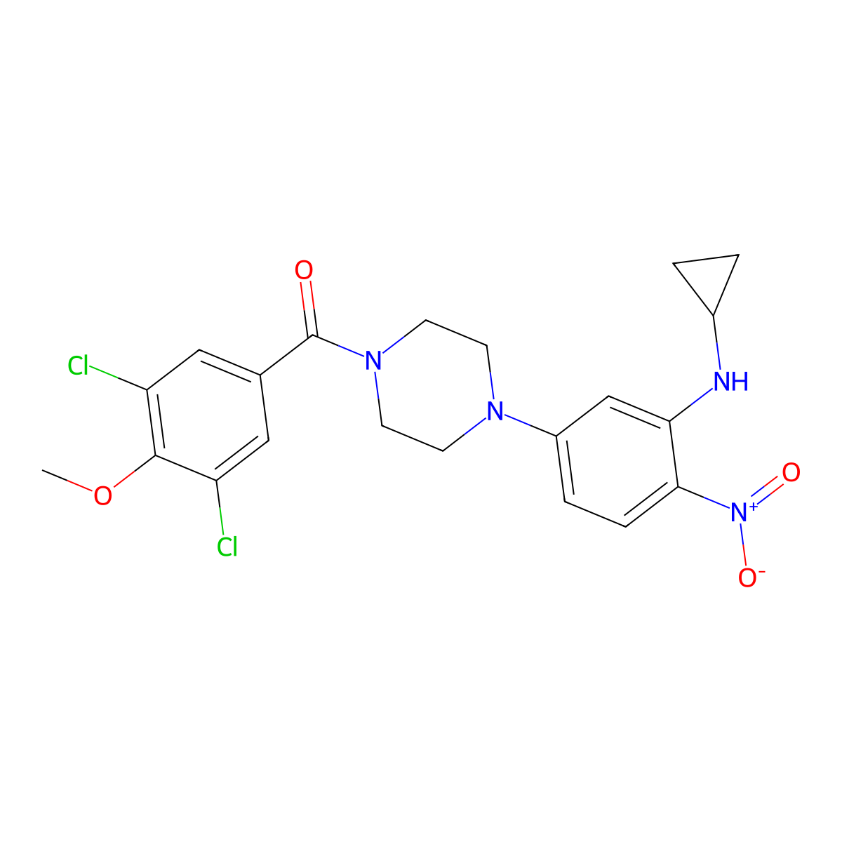 [4-[3-(Cyclopropylamino)-4-nitrophenyl]piperazin-1-yl]-(3,5-dichloro-4-methoxyphenyl)methanone molecular structure, CAS 347353-88-2