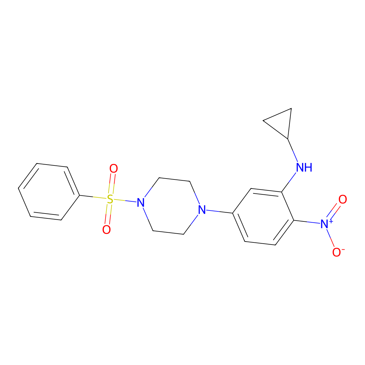 5-[4-(benzenesulfonyl)piperazin-1-yl]-N-cyclopropyl-2-nitroaniline molecular structure, CAS 347353-91-7