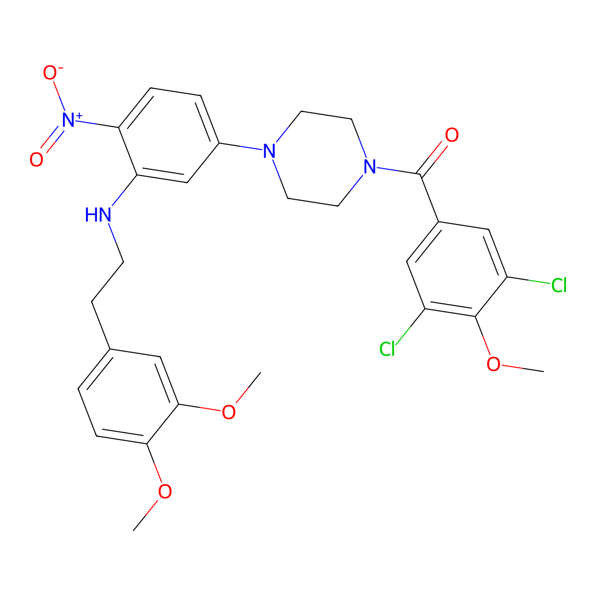 (3,5-Dichloro-4-methoxyphenyl)-[4-[3-[2-(3,4-dimethoxyphenyl)ethylamino]-4-nitrophenyl]piperazin-1-yl]methanone molecular structure, CAS 347353-93-9