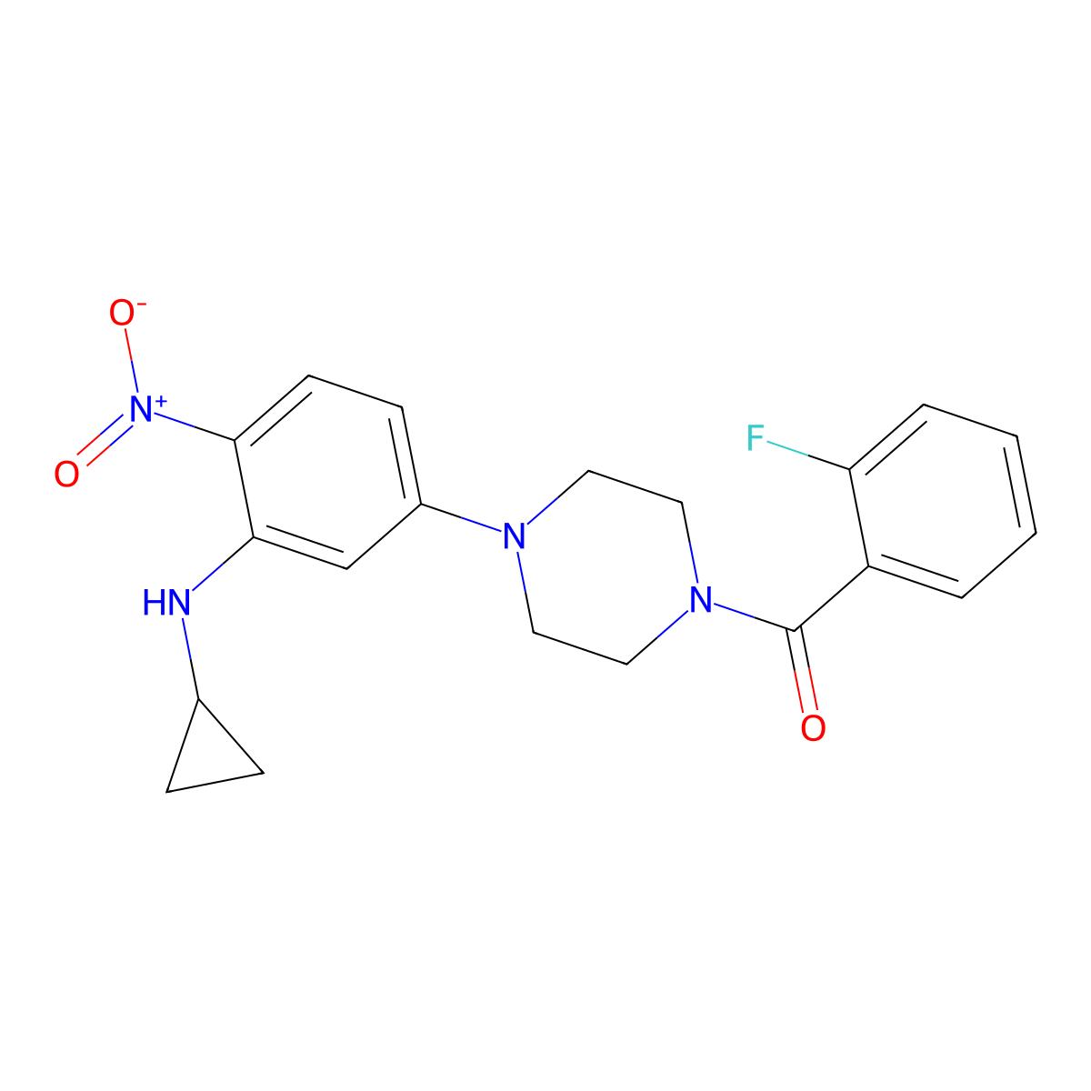 1-{3-(Cyclopropylamino)-4-nitrophenyl}-4-(2-fluorobenzoyl)piperazine molecular structure, CAS 347354-00-1