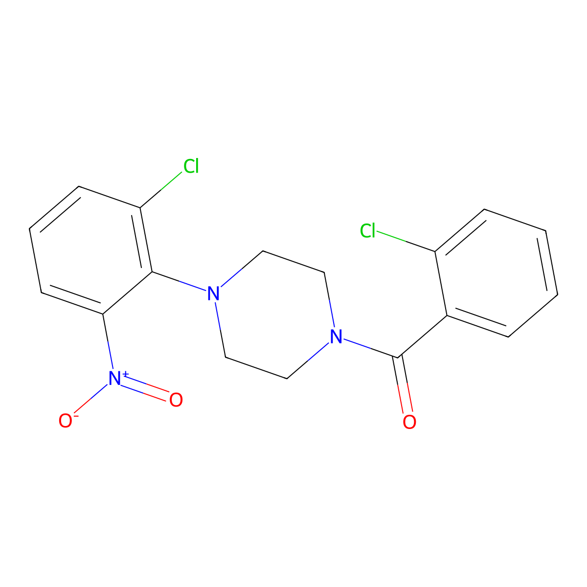 [4-(2-Chloro-6-nitrophenyl)piperazin-1-yl]-(2-chlorophenyl)methanone molecular structure, CAS 347354-06-7