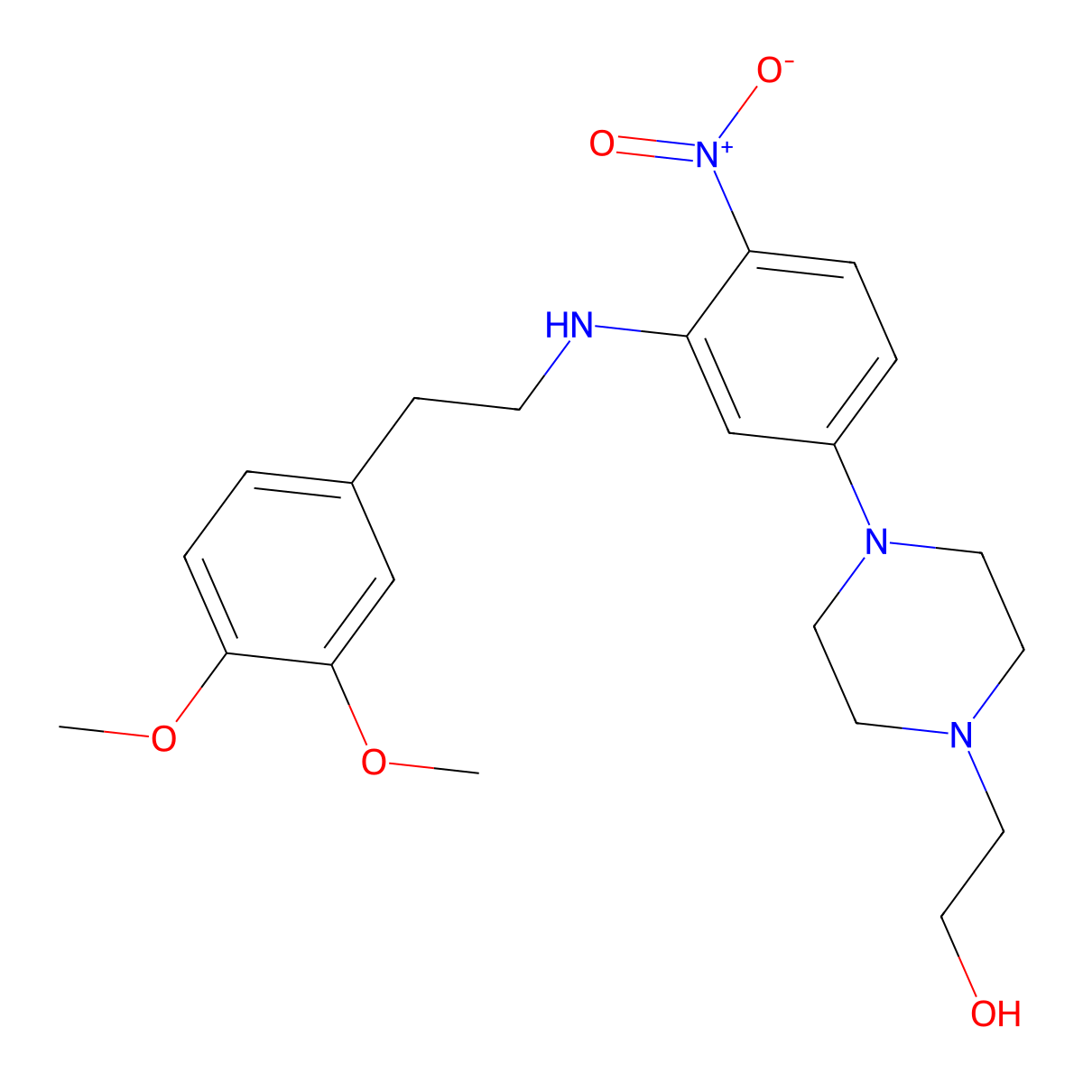 2-[4-[3-[2-(3,4-Dimethoxyphenyl)ethylamino]-4-nitrophenyl]piperazin-1-yl]ethanol molecular structure, CAS 347354-25-0