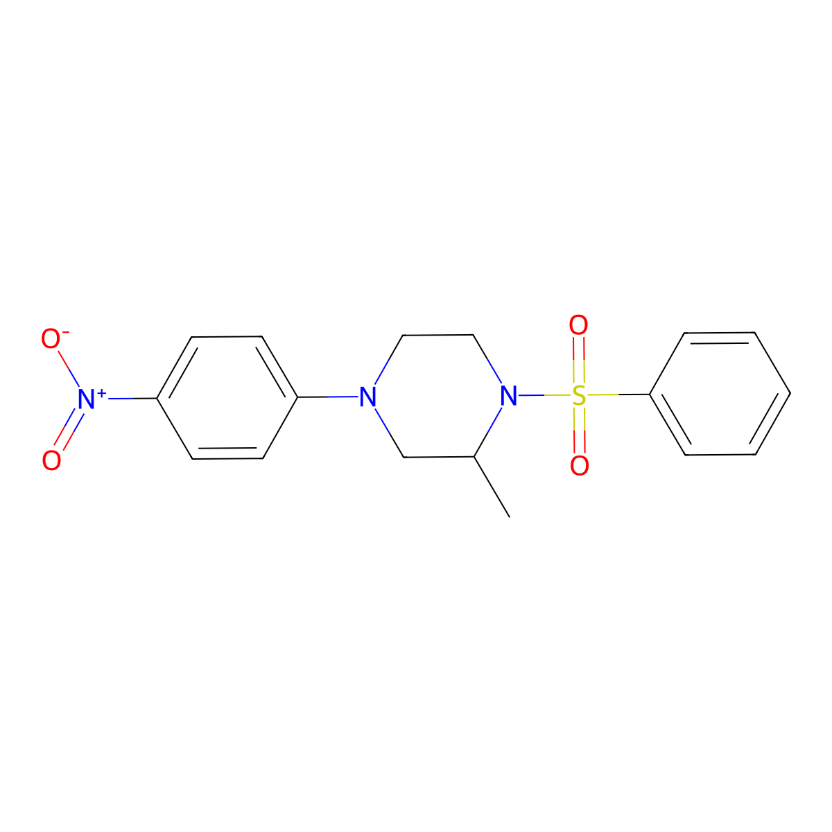 2-Methyl-4-(4-nitrophenyl)-1-(phenylsulfonyl)piperazine molecular structure, CAS 347354-35-2